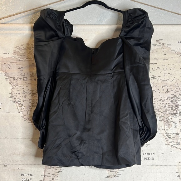 RARE HOUSE OF CB 'Cherie' Black Satin Puff Sleeve Dress NWOT - Picture 12 of 14